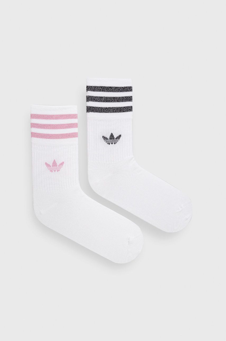 adidas Originals șosete (2-pack) femei, culoarea alb HK0301-WHT/BLPNK