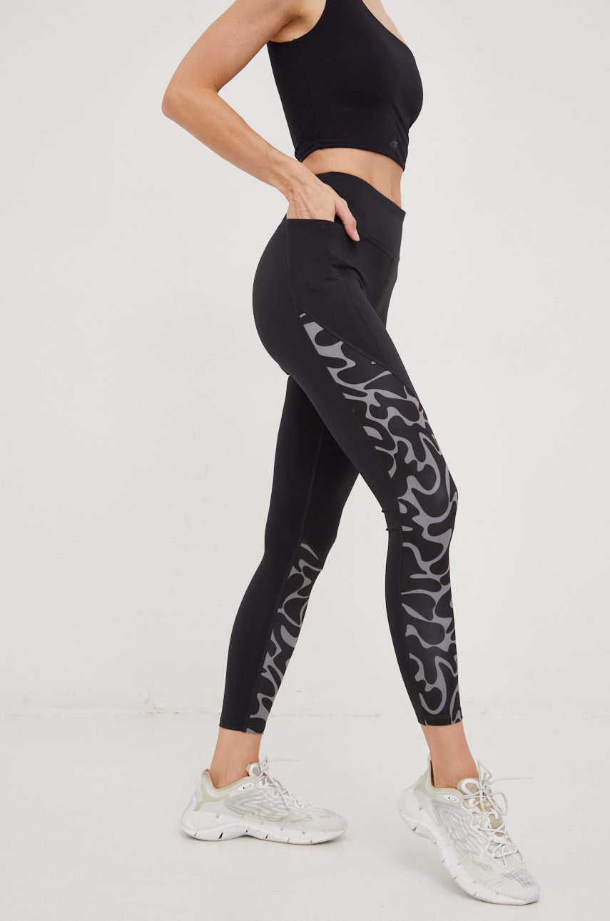 Reebok leggins de alergare femei, culoarea negru, cu imprimeu