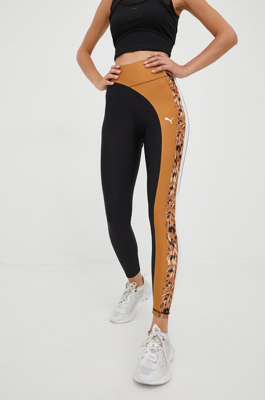 Puma leggins de antrenament Safari Glam femei, culoarea negru, modelator