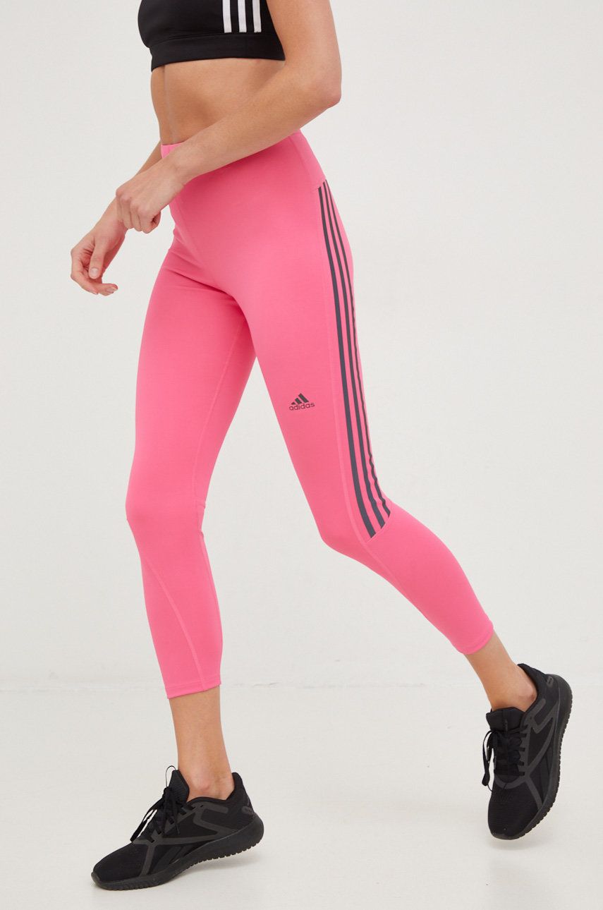 Levně Běžecké legíny adidas Performance Run Icons růžová barva, s potiskem