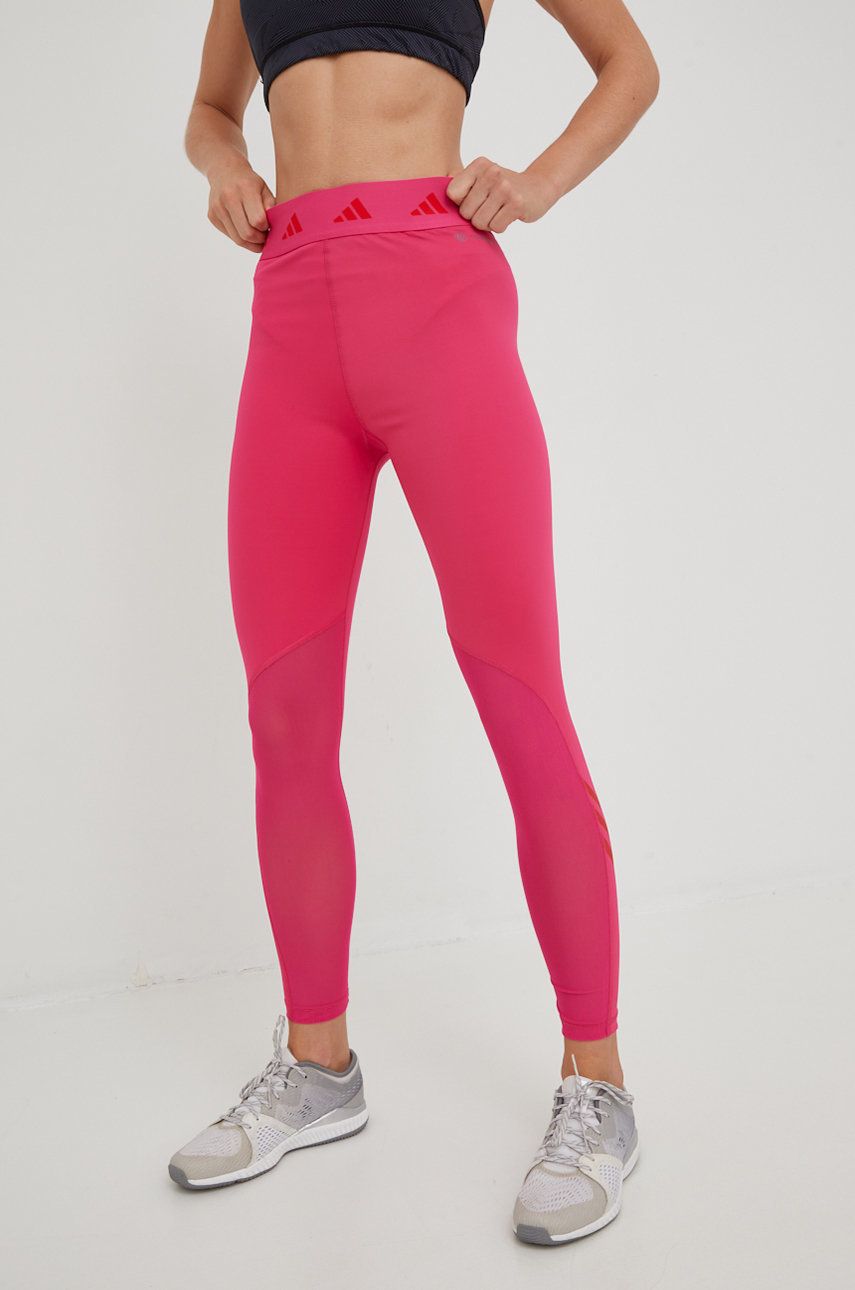 adidas Performance leggins de antrenament Techfit 3-stripes femei, culoarea roz, cu imprimeu 3-Stripes