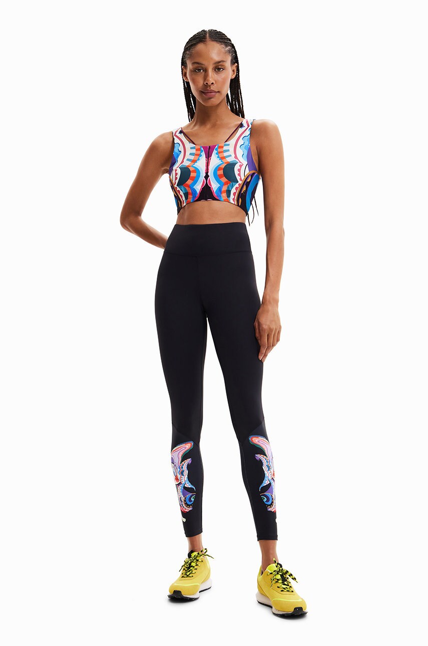 Desigual pantaloni femei, culoarea negru, cu imprimeu