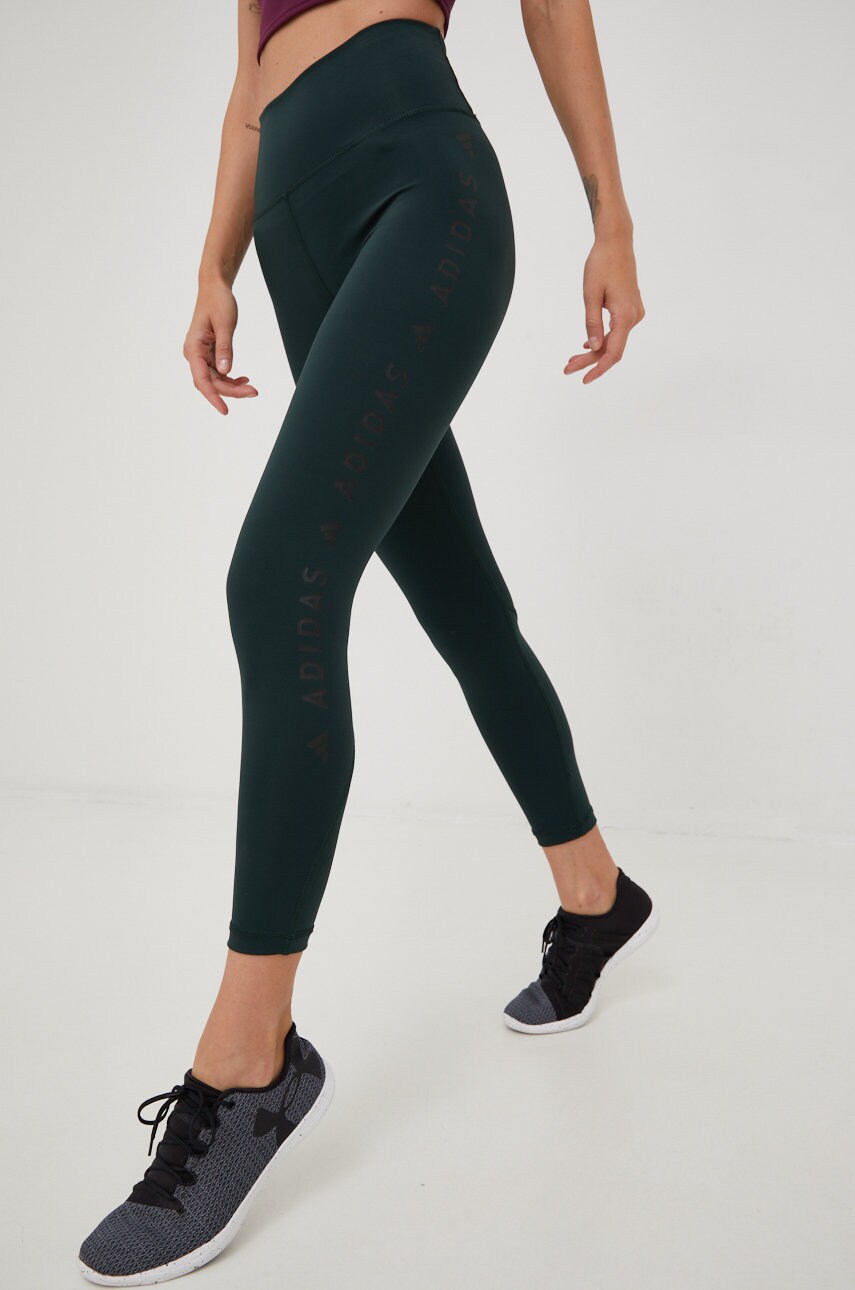 Adidas performance leggins de antrenament optime femei, culoarea verde, cu imprimeu