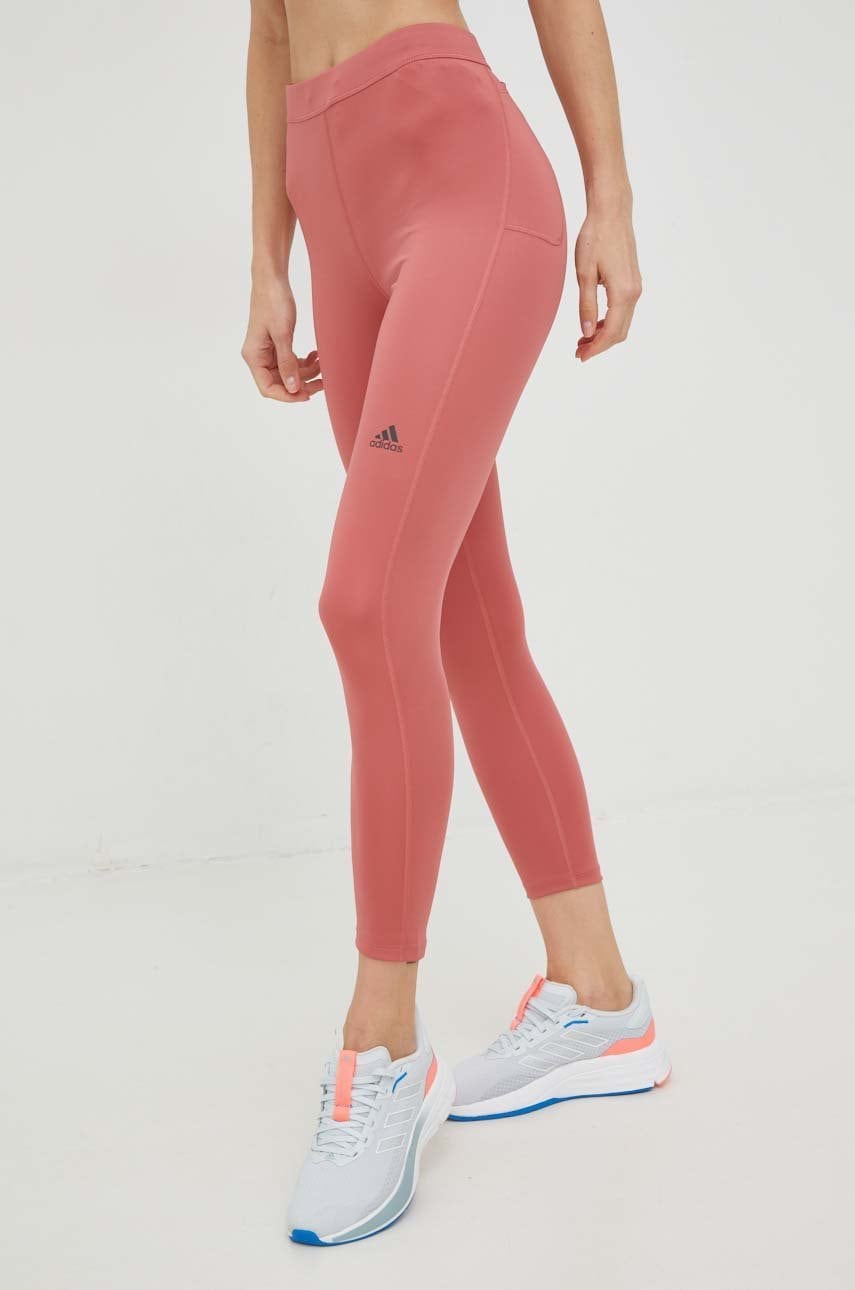 adidas Performance leggins de alergare Run Icons femei, culoarea portocaliu, neted