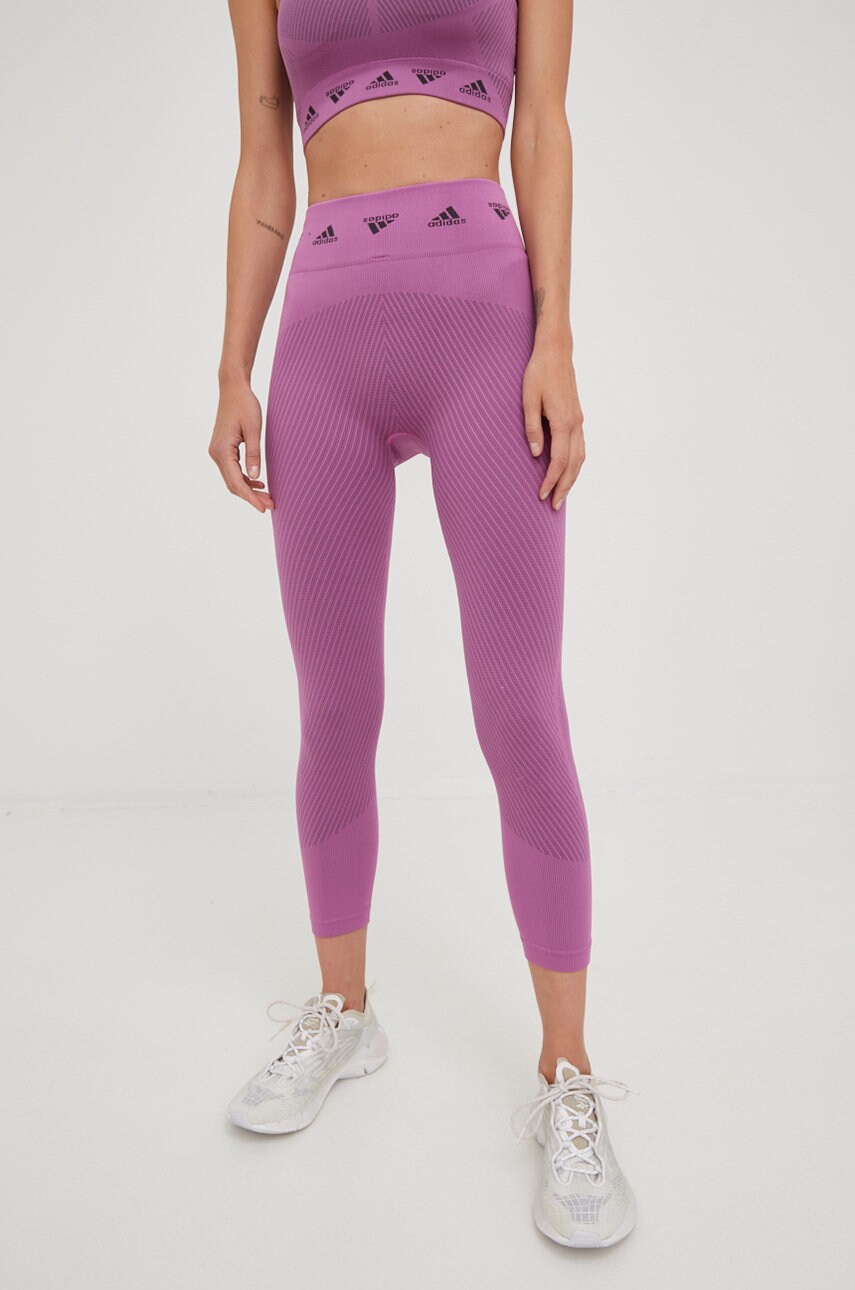 Adidas performance leggins de antrenament aeroknit femei, culoarea violet, modelator