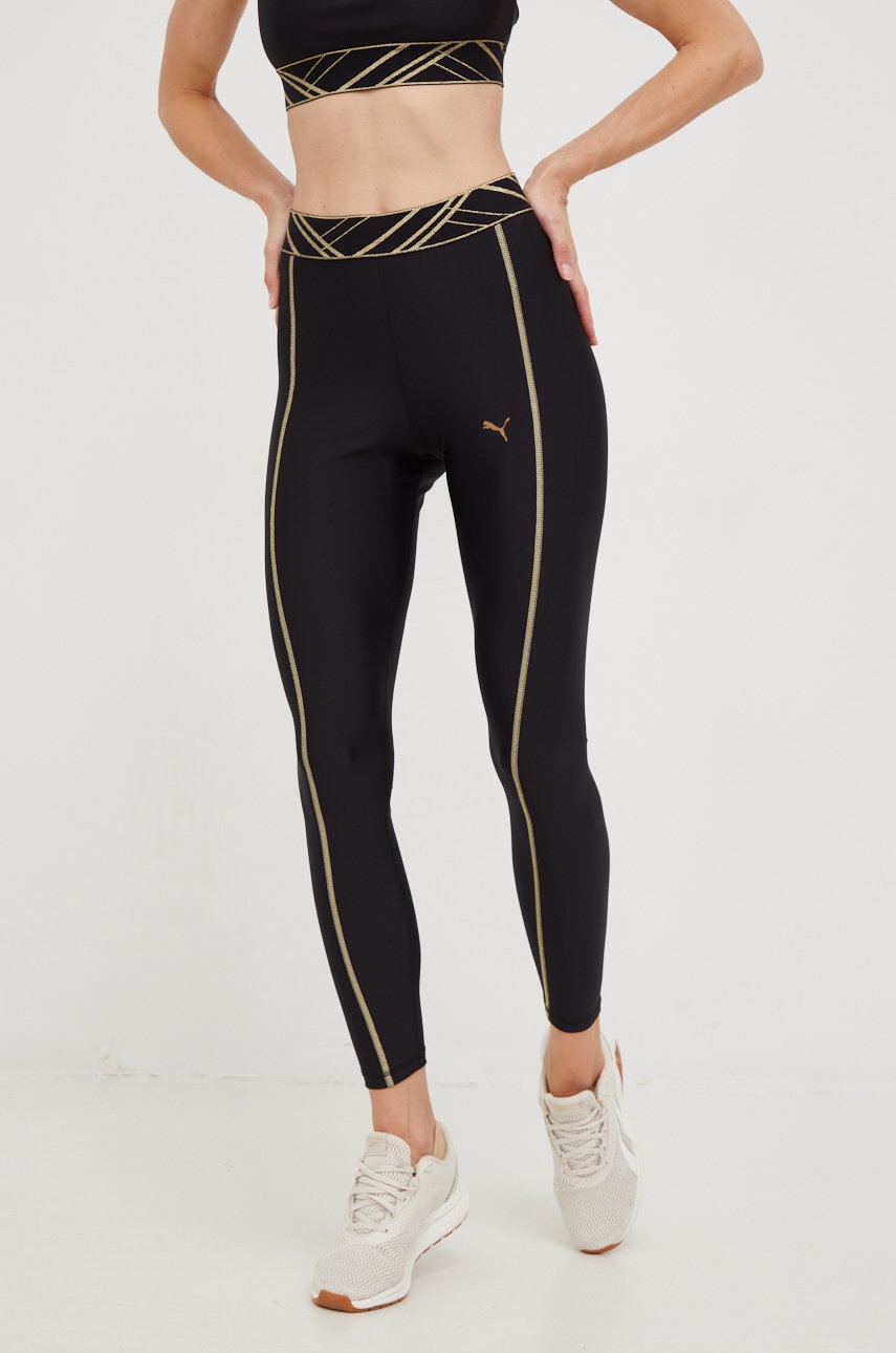 Puma leggins de antrenament Deco Glam femei, culoarea negru, cu imprimeu