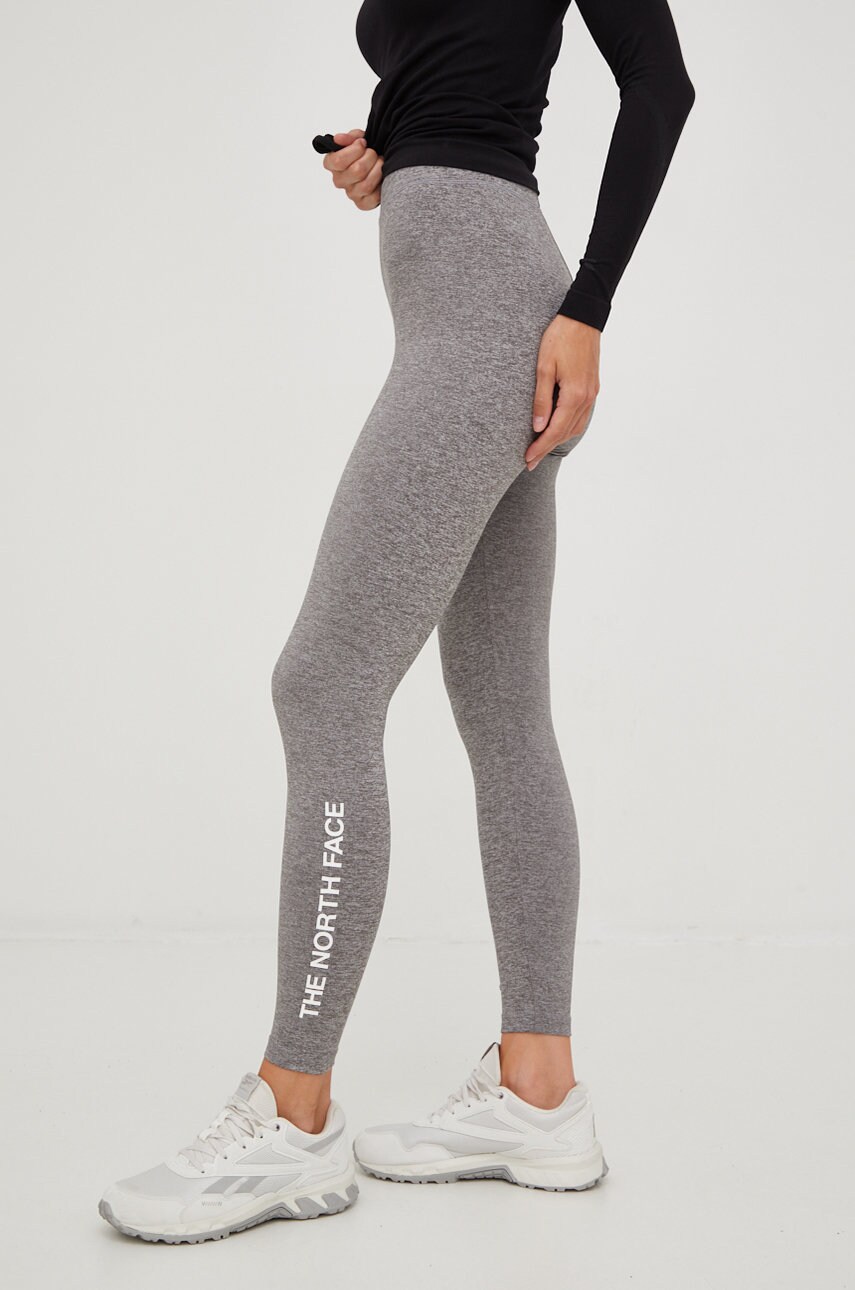 The north face colanti femei, culoarea gri, melanj