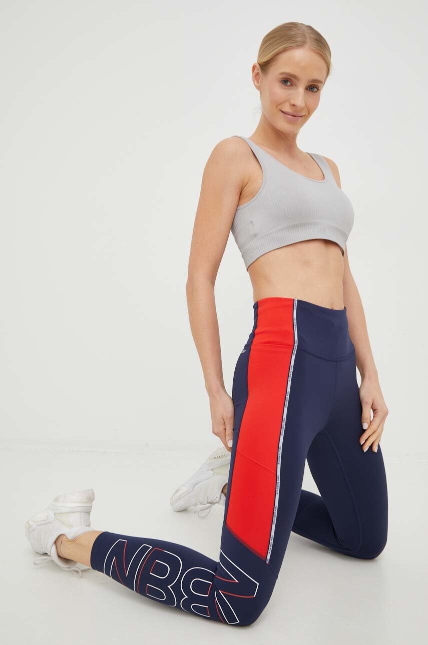 New balance leggins de alergare femei, culoarea albastru marin, cu imprimeu