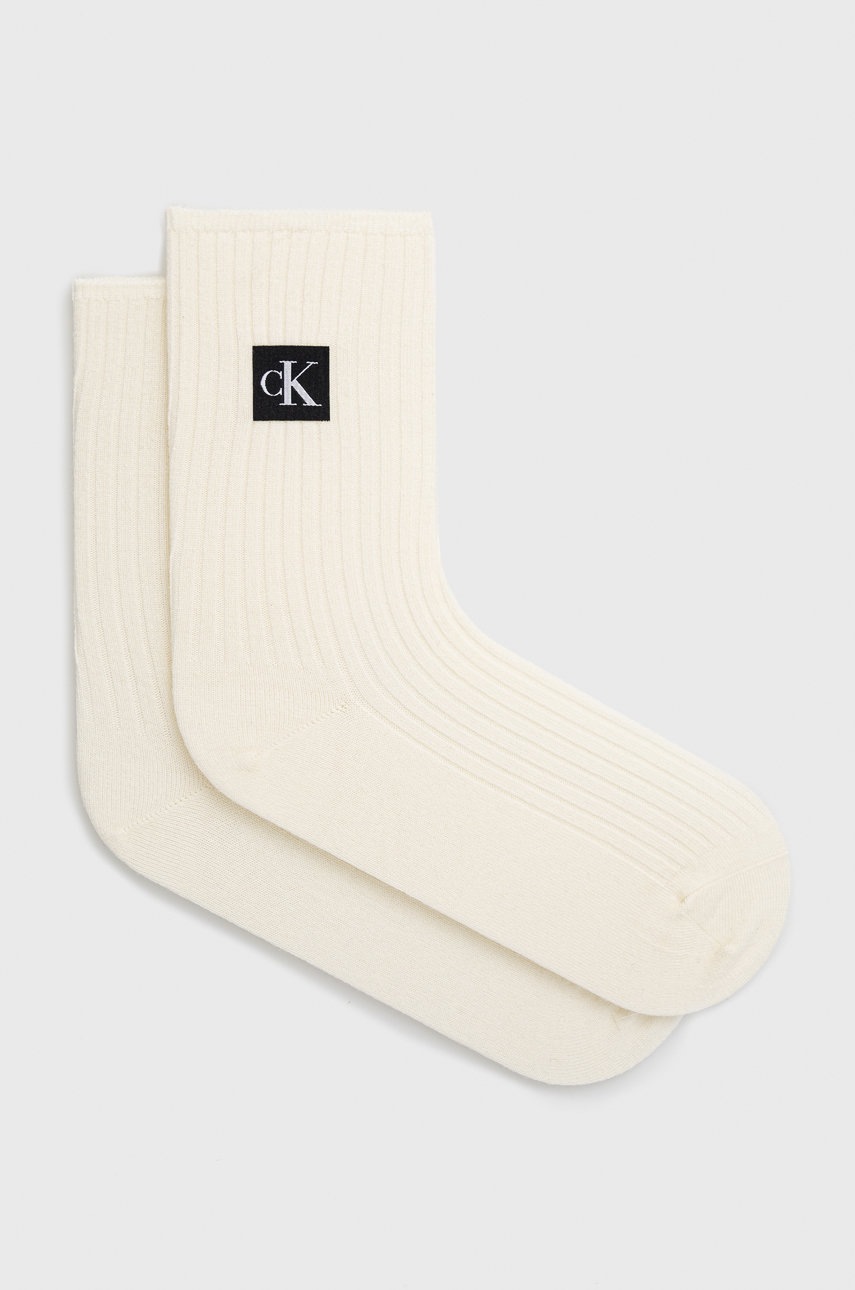 

Вълнени чорапи Calvin Klein в бяло, Бял