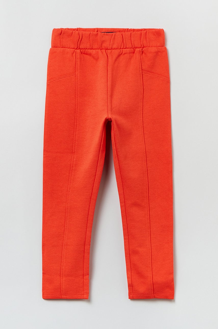 OVS leggins din bumbac pentru copii culoarea portocaliu, neted