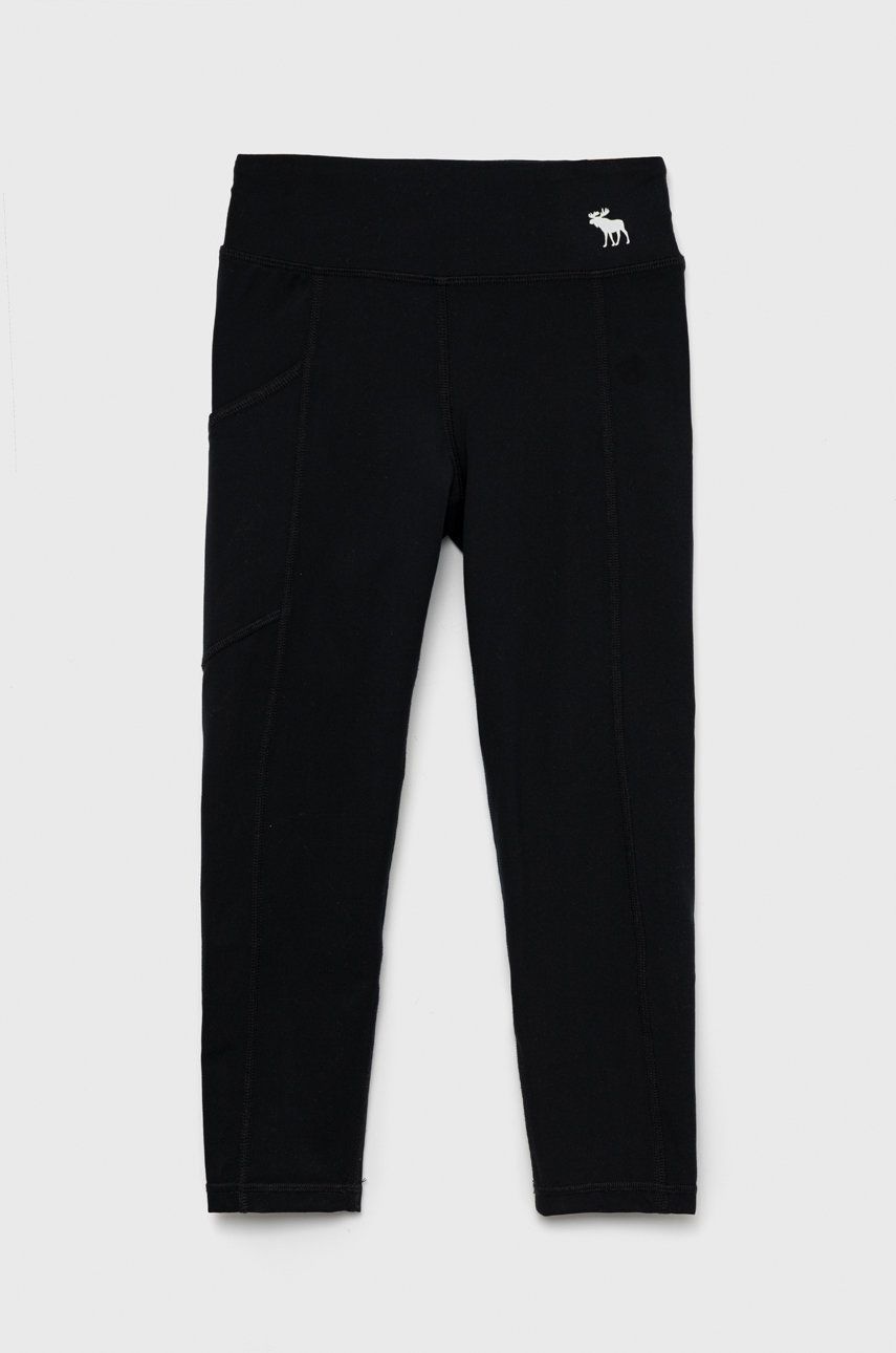Abercrombie & Fitch leggins copii culoarea negru, neted