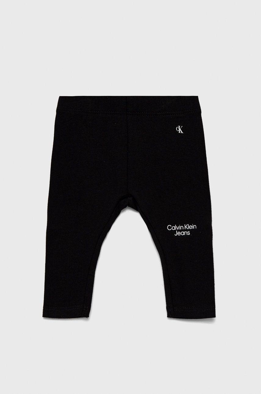 Calvin Klein Jeans legginsy dziecięce IN0IN00008.9BYY kolor czarny gładkie