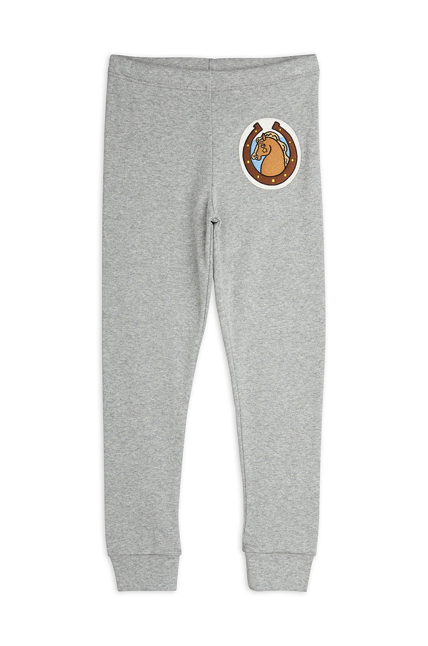 Детские хлопковые леггинсы Mini Rodini цвет серый с аппликацией Детские хлопковые леггинсы Mini Rodini цвет серый с аппликацией