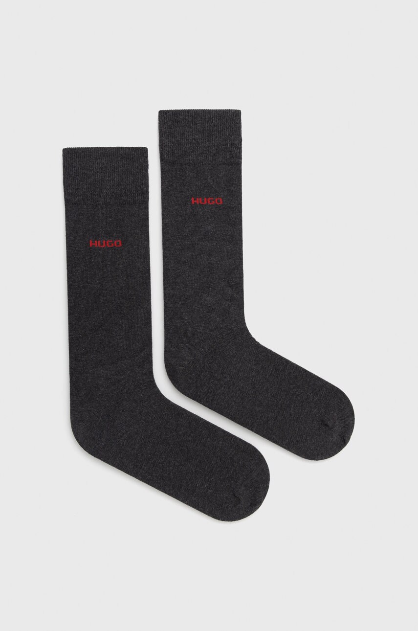 Levně Ponožky HUGO (2-pack) pánské, šedá barva, 50468099