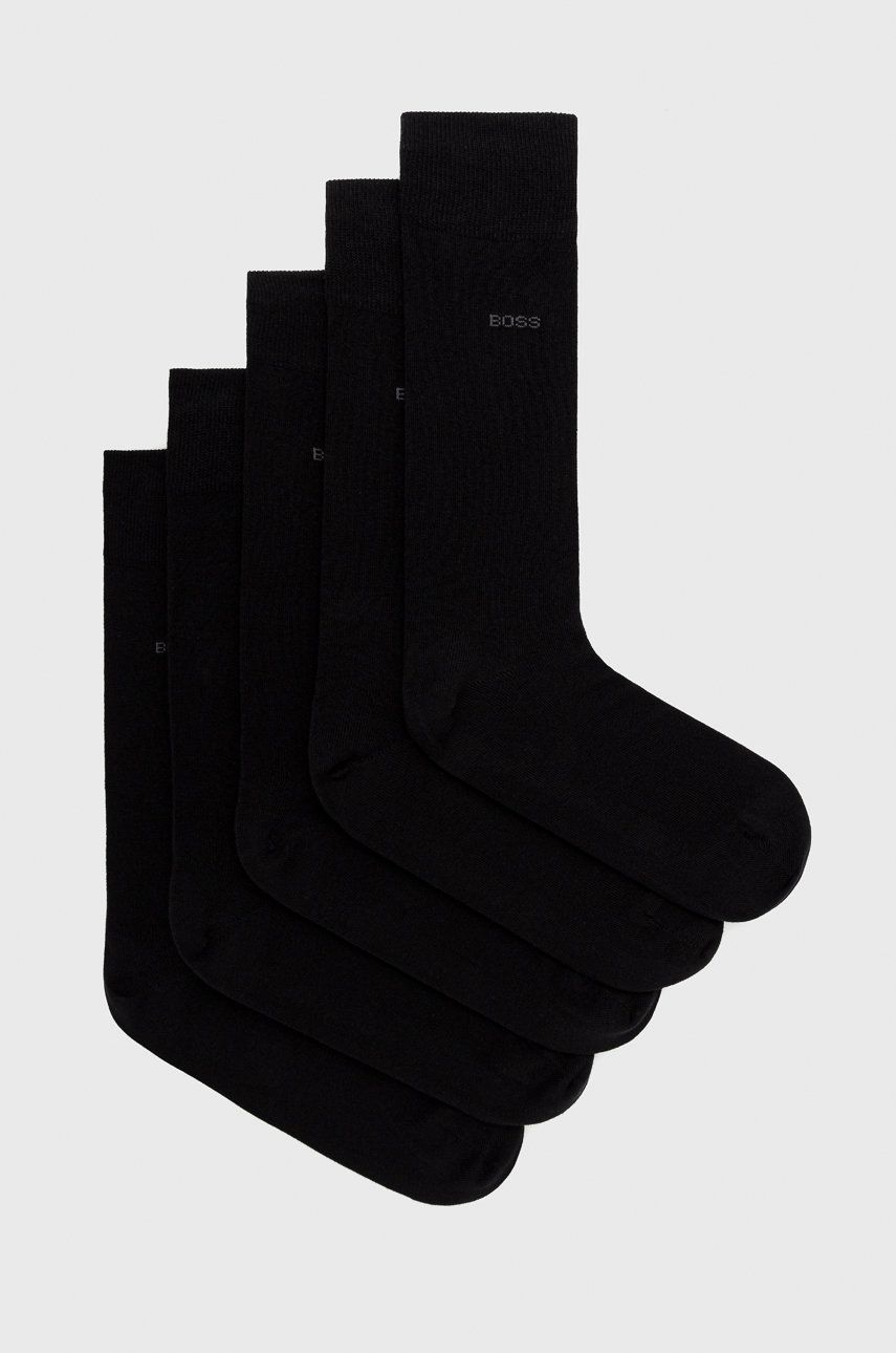 Levně Ponožky BOSS (5-pack) pánské, černá barva, 50478221