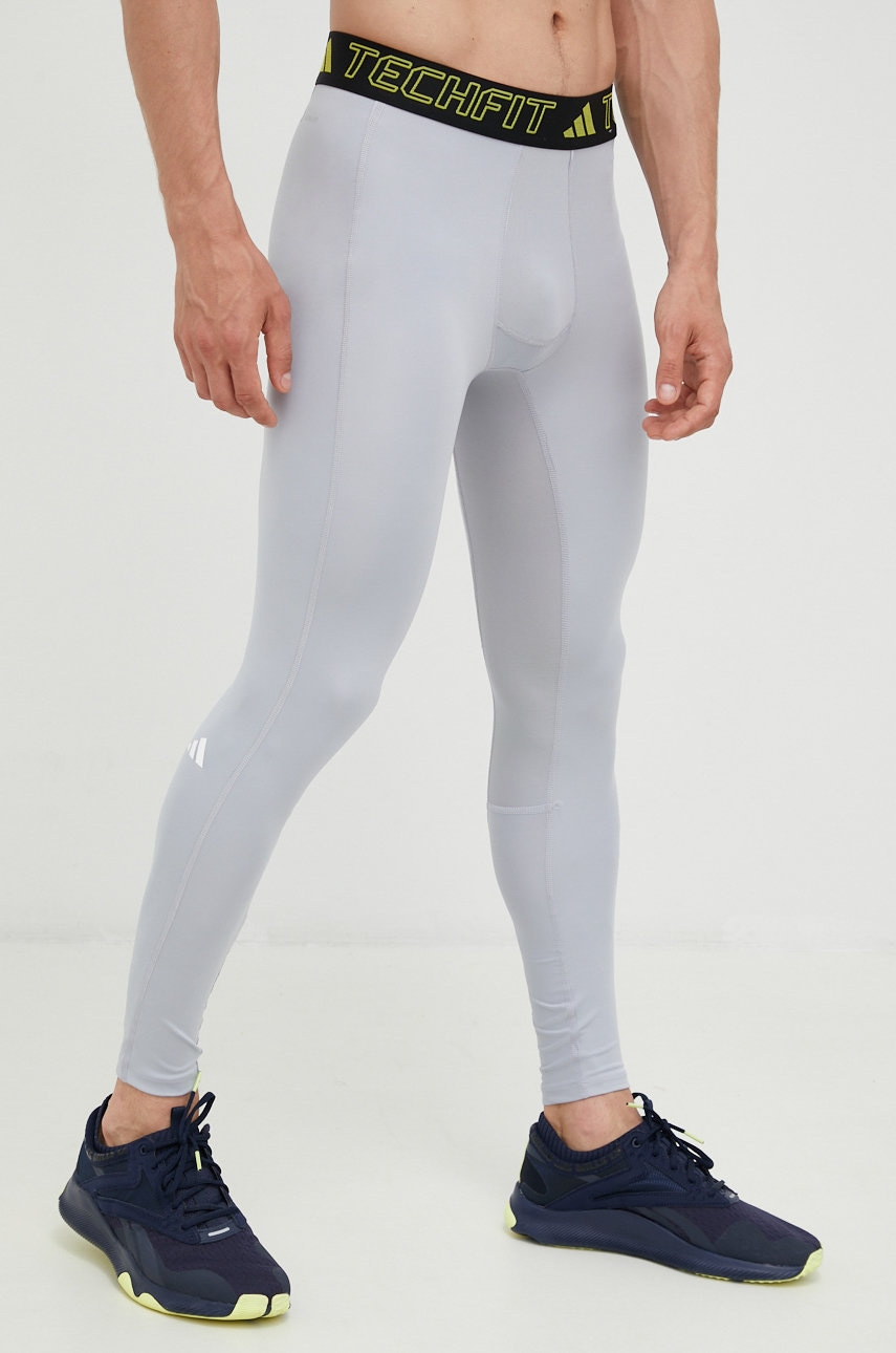 Adidas performance leggins de antrenament techfit barbati, culoarea gri, neted
