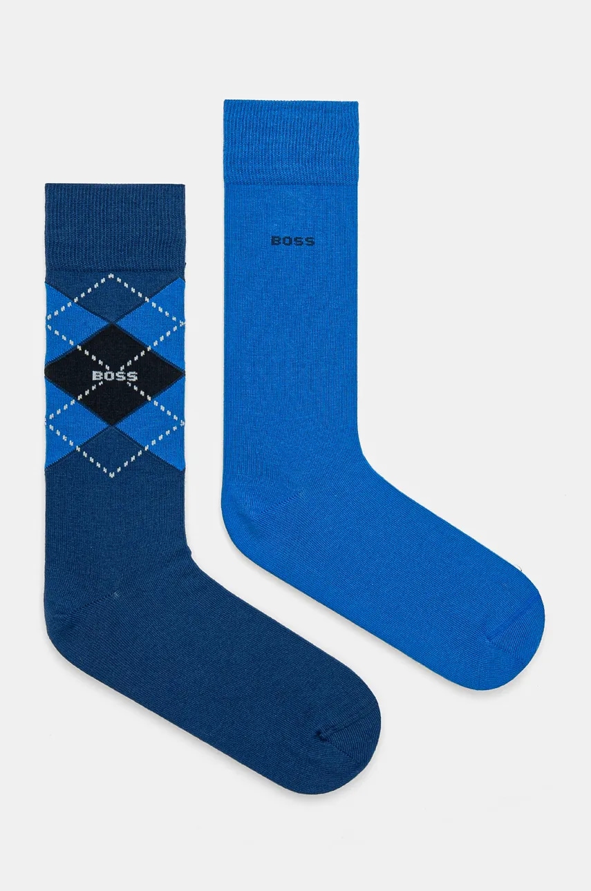 Levně Ponožky BOSS 2-pack pánské, modrá barva