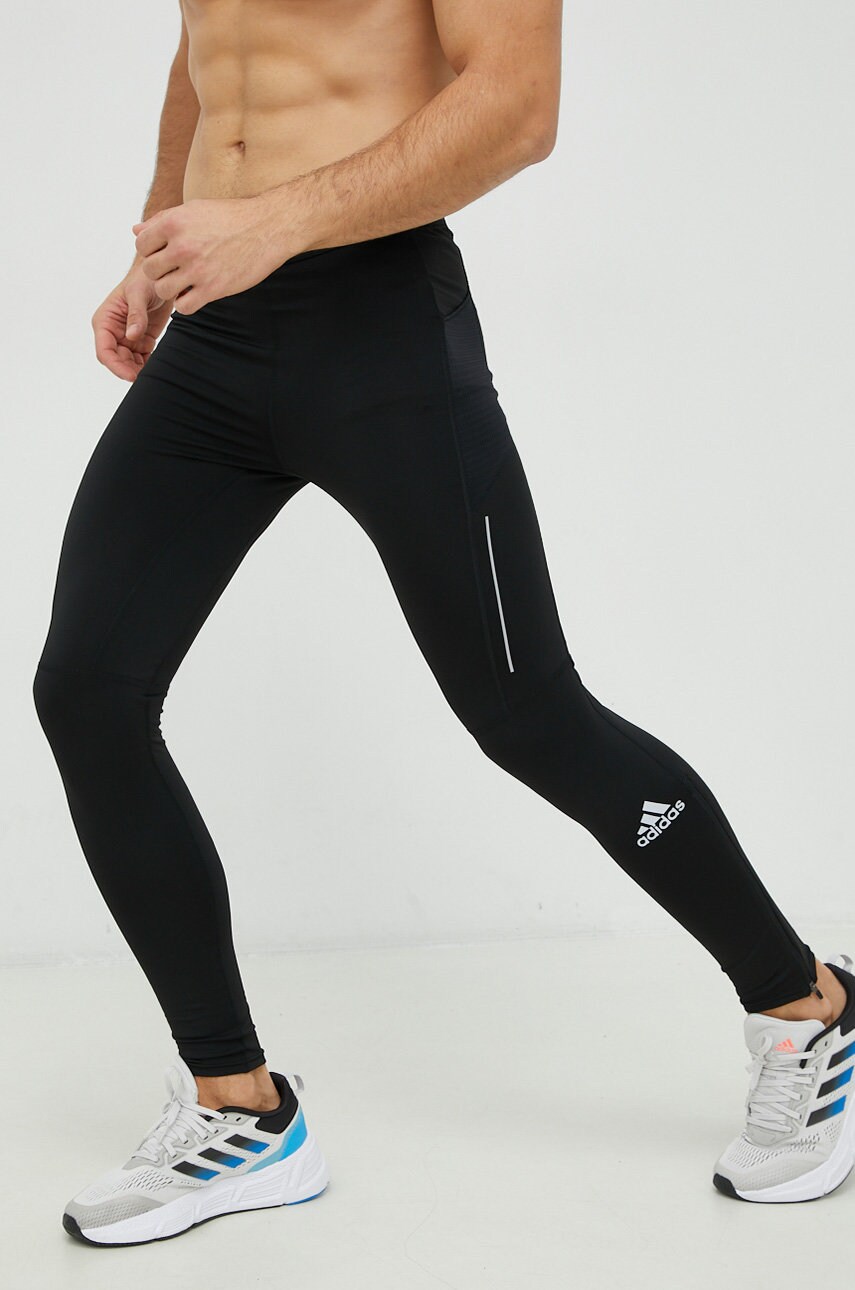 Adidas Performance leggins de alergare Own The Run barbati, culoarea negru, cu imprimeu