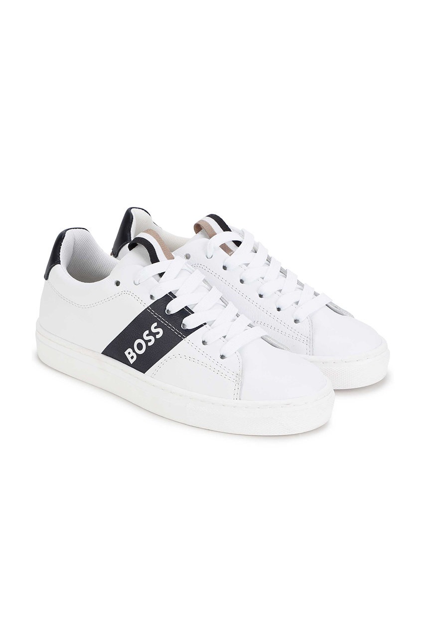 

Детски кожени маратонки BOSS в бяло, Бял