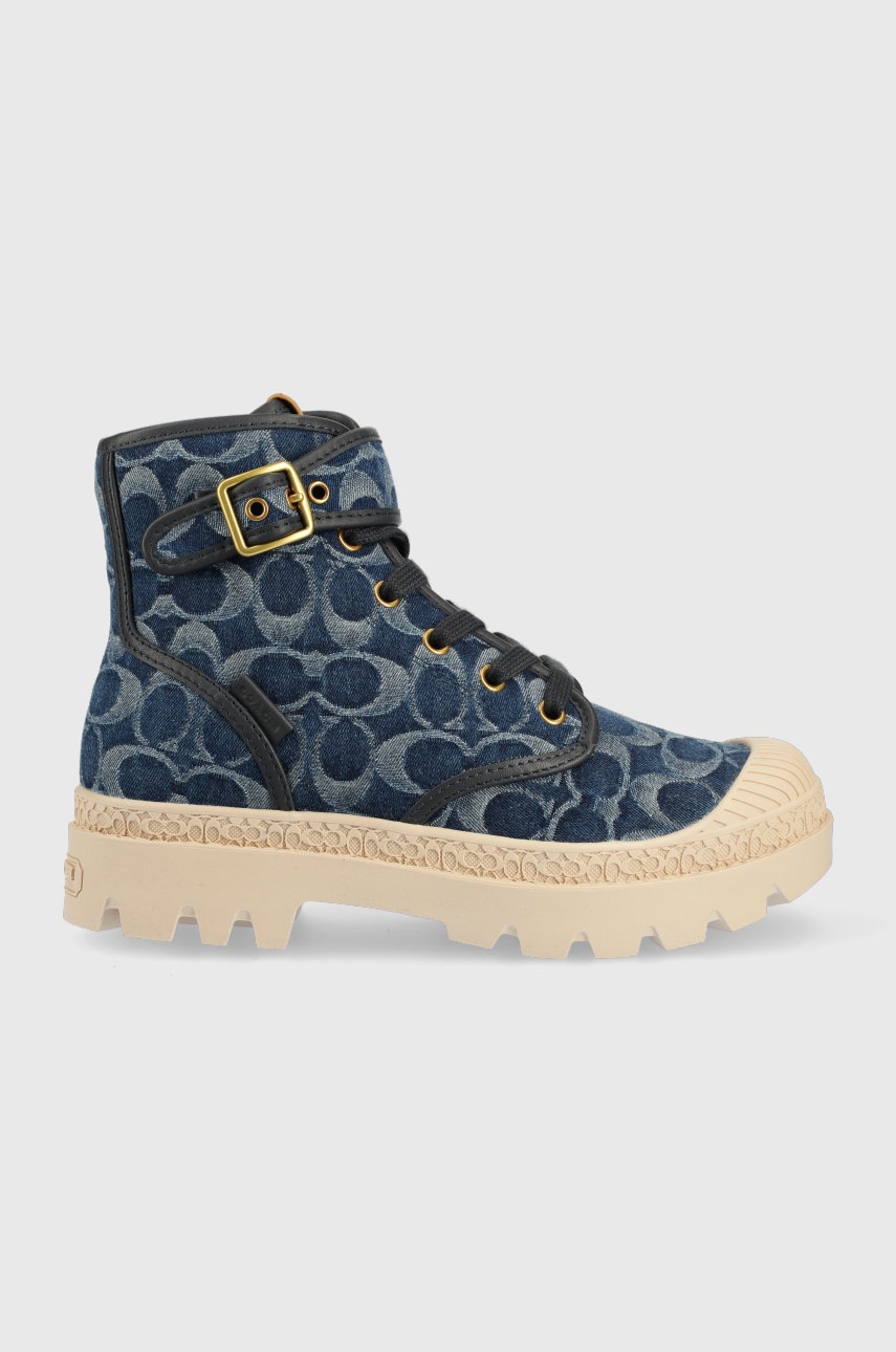 Coach Teniși Trooper Denim Boot Trooper femei, culoarea albastru marin CA510