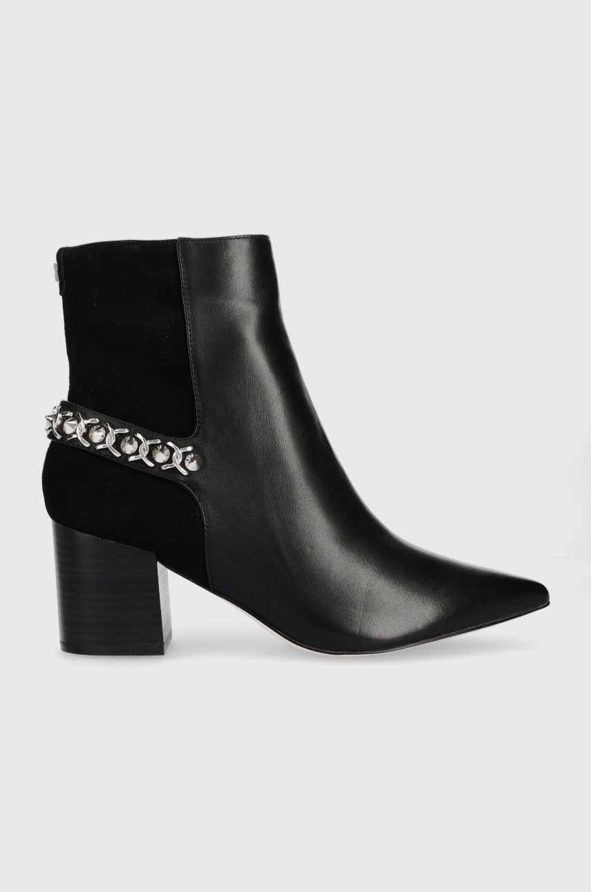 

Кожаные полусапожки Guess Hibah женские цвет чёрный каблук кирпичик
