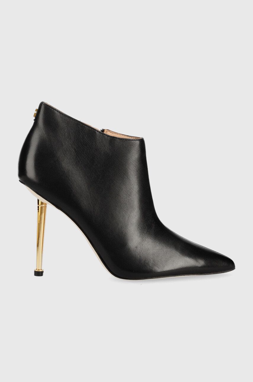 Kožené kotníkové boty Guess Sazzi dámské, černá barva, na podpatku - černá -  Svršek: Přírodní 