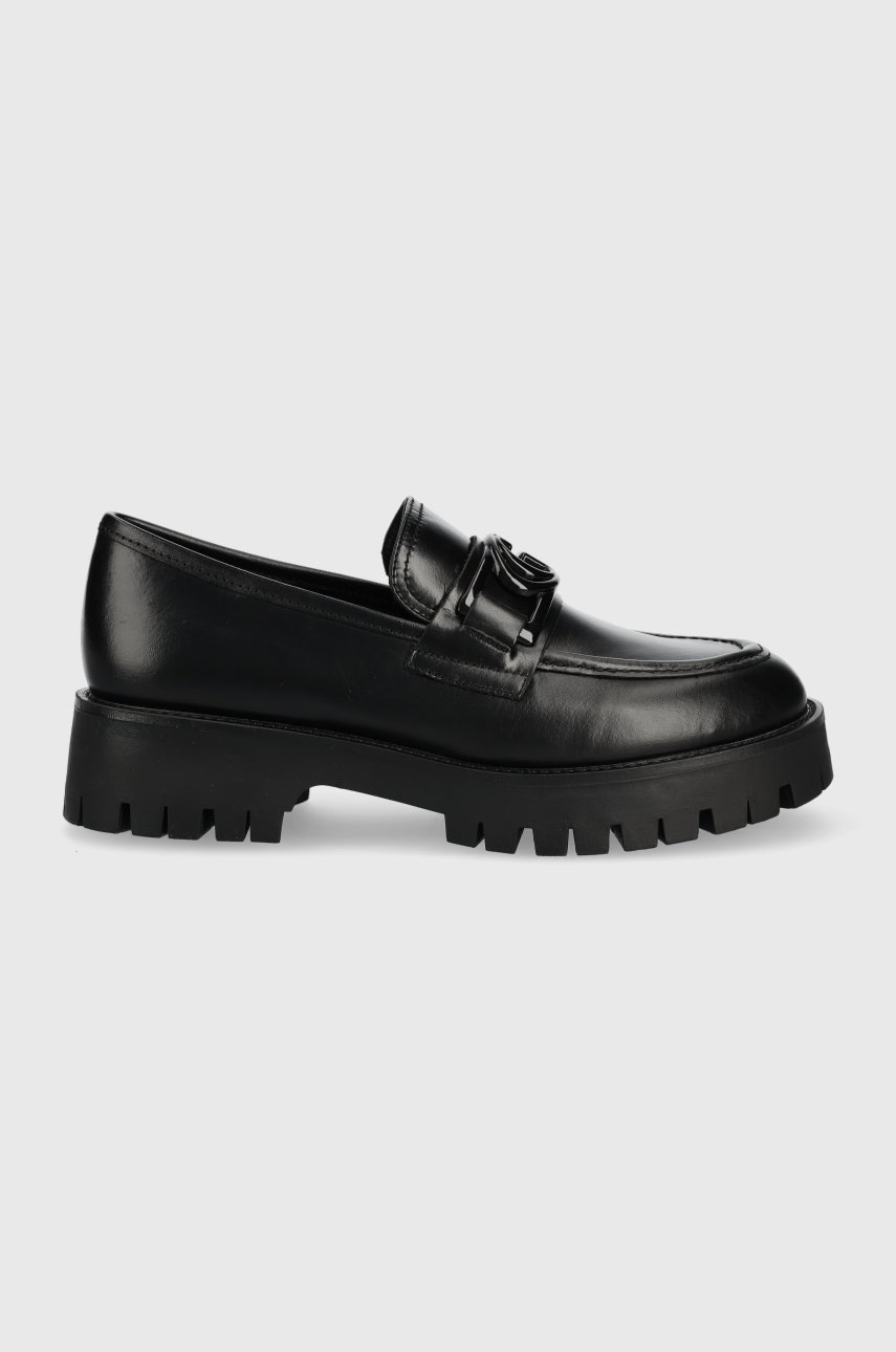 

Кожени мокасини Guess Ilary в черно с платформа, Черен