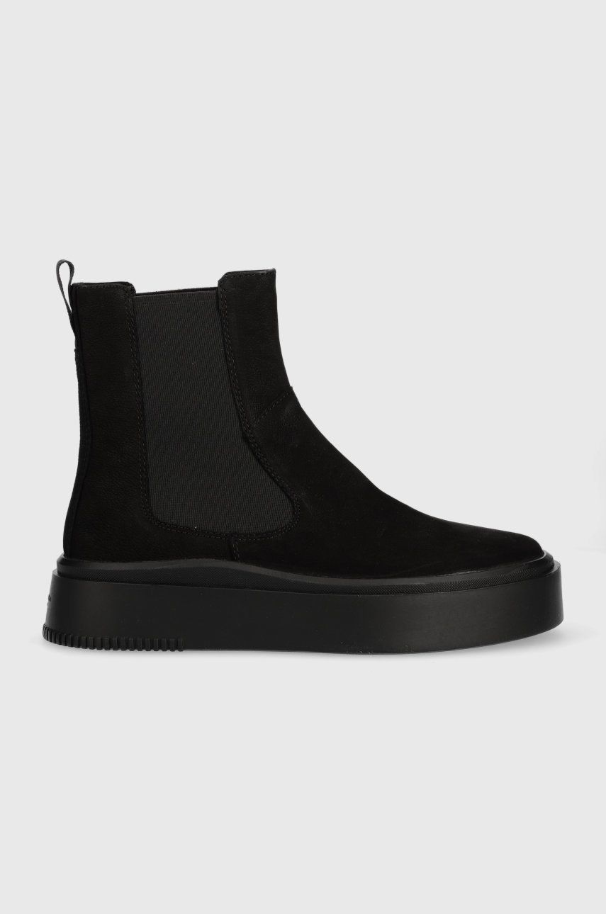 Semišové kotníkové boty Vagabond Shoemakers Stacy dámské, černá barva, na platformě - černá -  