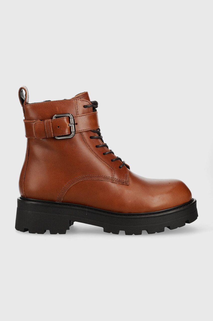 E-shop Kožené kotníkové boty Vagabond Shoemakers Cosmo 2.0 dámské, hnědá barva, na plochém podpatku, zateplené
