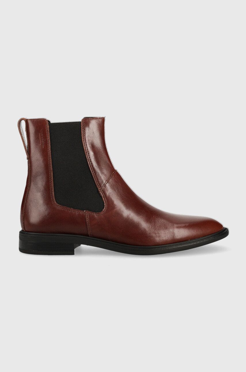 Kožené kotníkové boty Vagabond Shoemakers Frances 2.0 dámské, hnědá barva, na plochém podpatku - hně