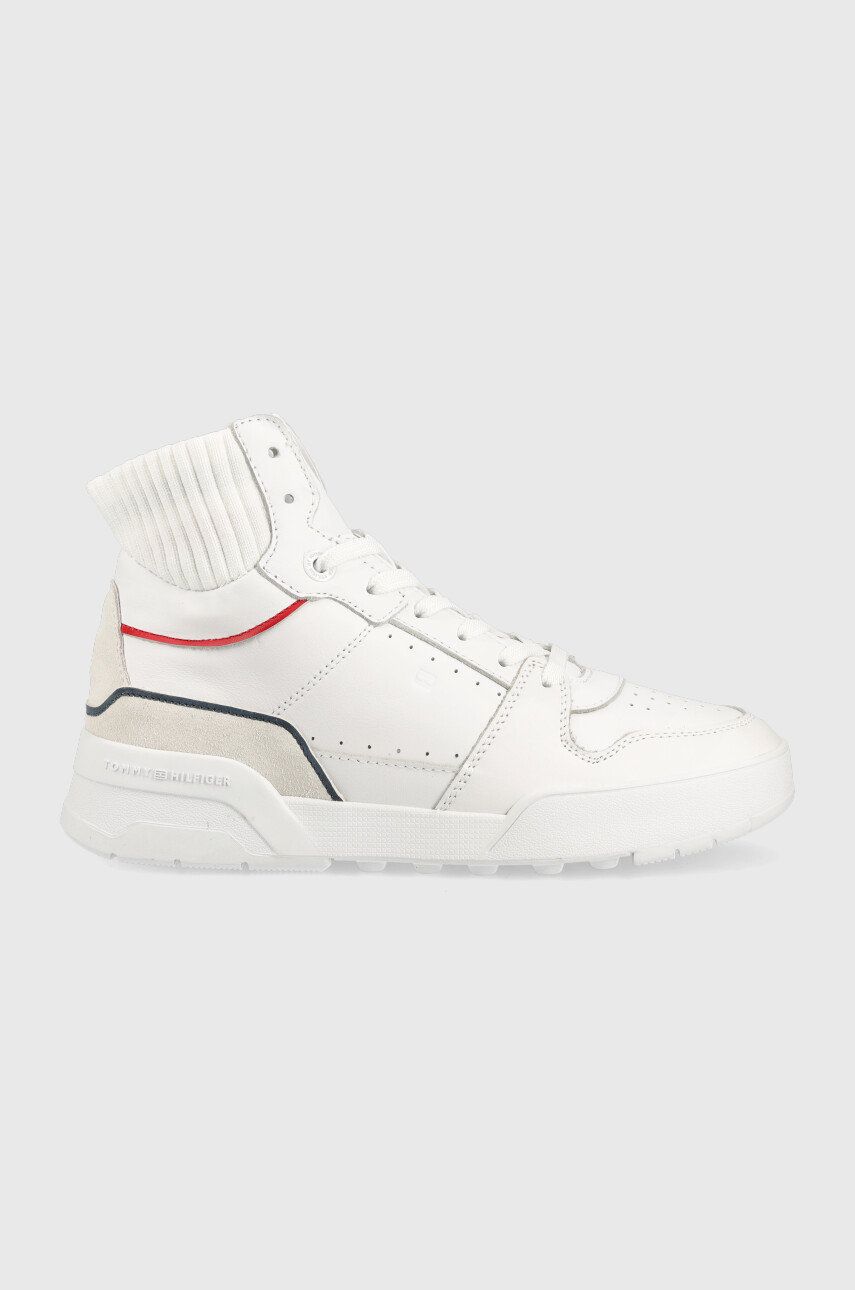 E-shop Kožené sneakers boty Tommy Hilfiger High Cut Basket , bílá barva