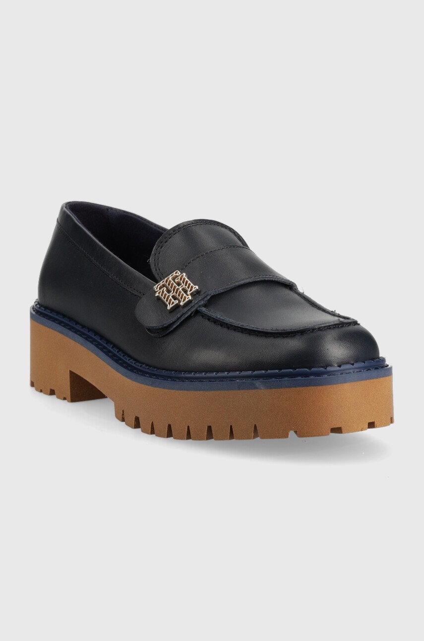 

Кожаные мокасины Tommy Hilfiger Th Hardware Chunky Loafer женские цвет синий на платформе