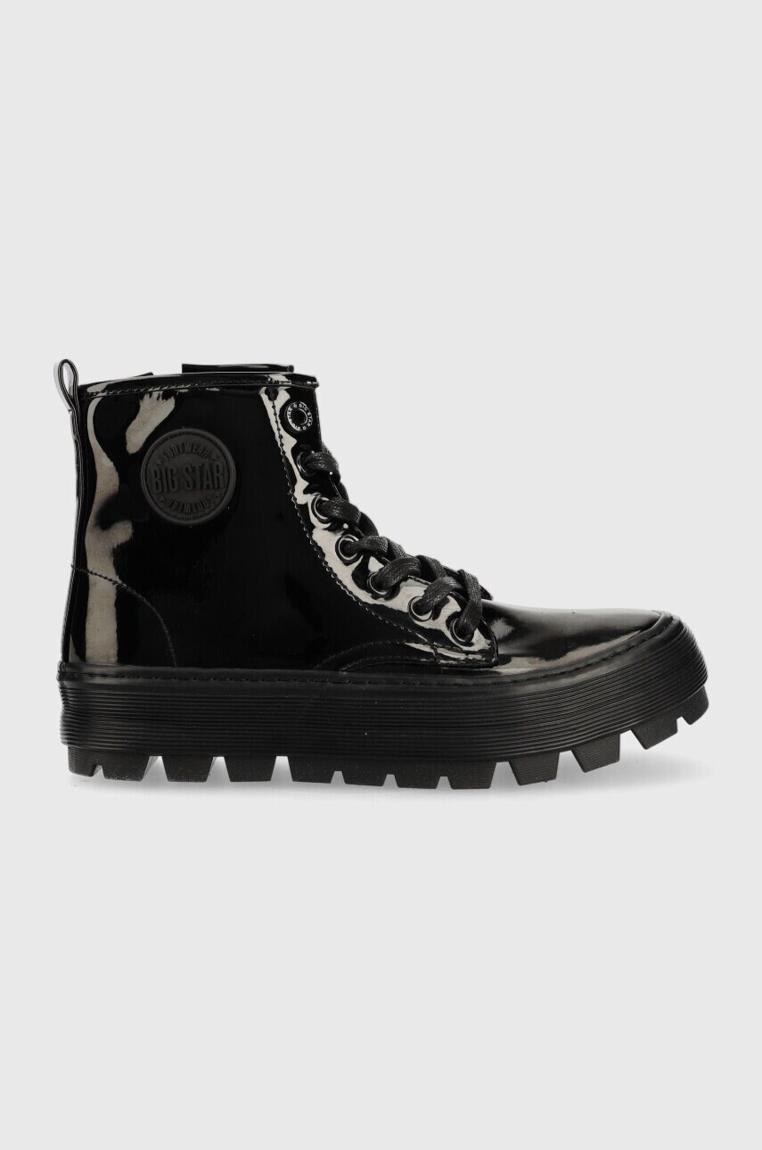 Big star botine femei, culoarea negru, cu toc plat