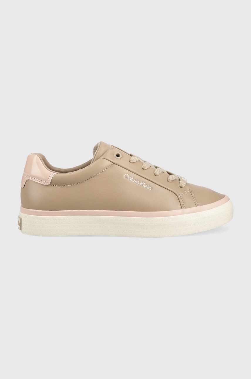 

Кожени маратонки Calvin Klein Vulc Lace Up в бежово, Бежов