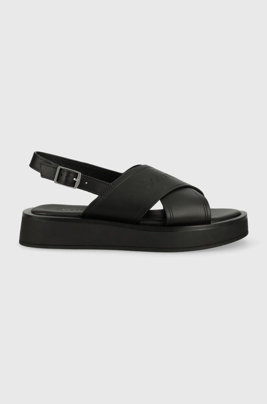 Calvin Klein sandały skórzane Flatform Sandal damskie kolor czarny na platformie