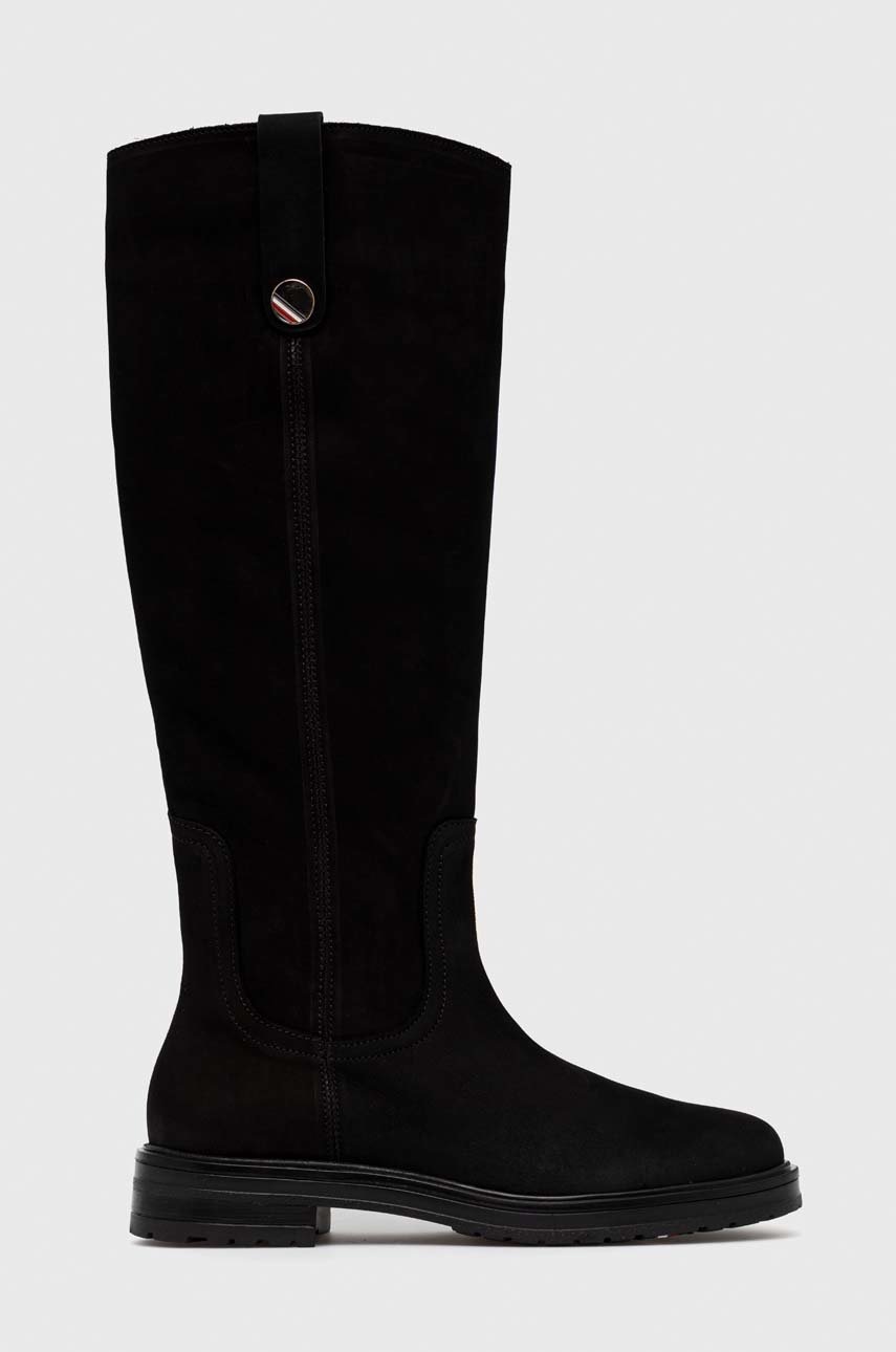 

Велурени ботуши Tommy Hilfiger Th Coin Longboot в черно с равна подметка, Черен