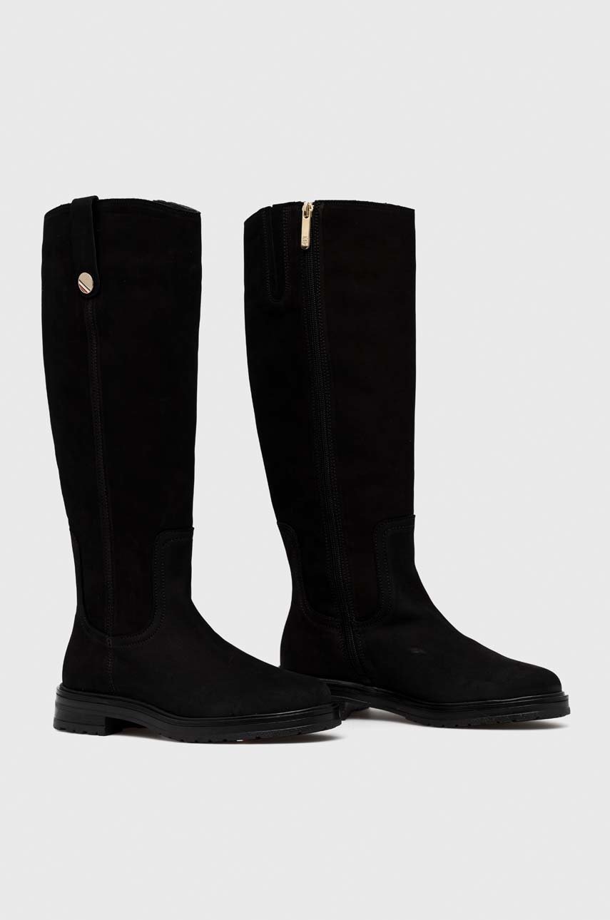 

Замшевые сапоги Tommy Hilfiger Th Coin Longboot женские цвет чёрный на плоском ходу