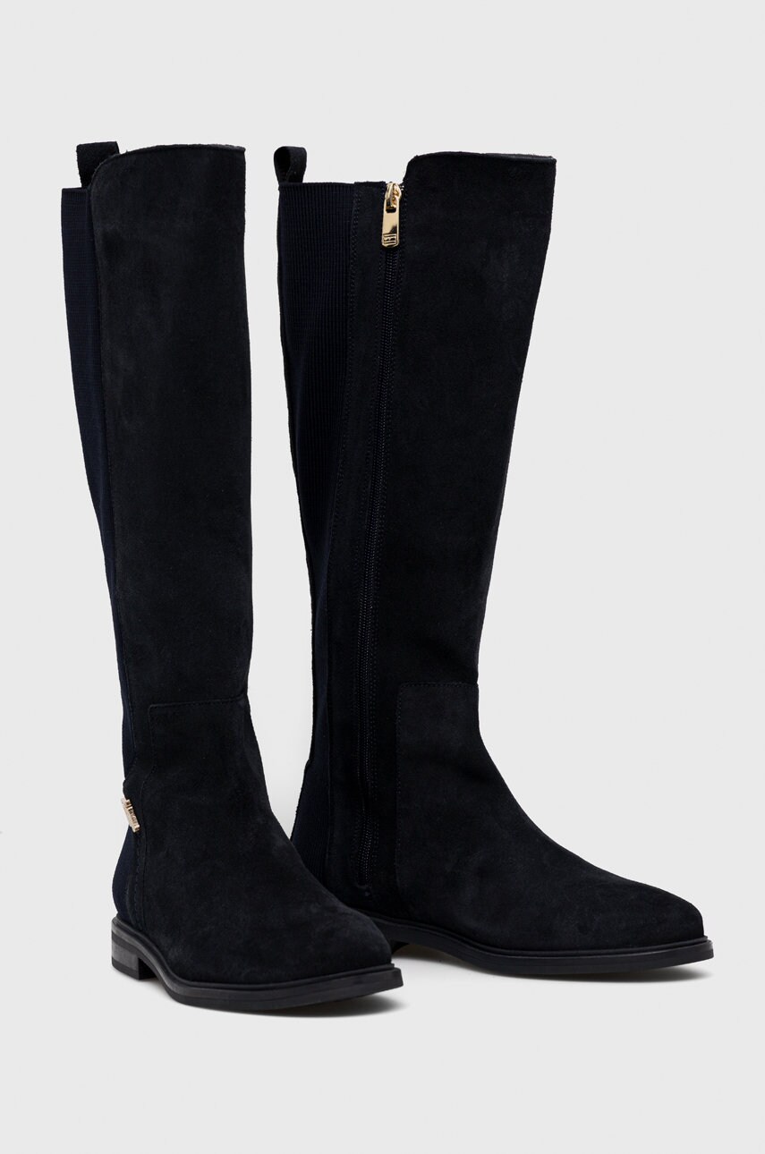 

Сапоги Tommy Hilfiger Th Essentials Longboot женские цвет синий на плоском ходу