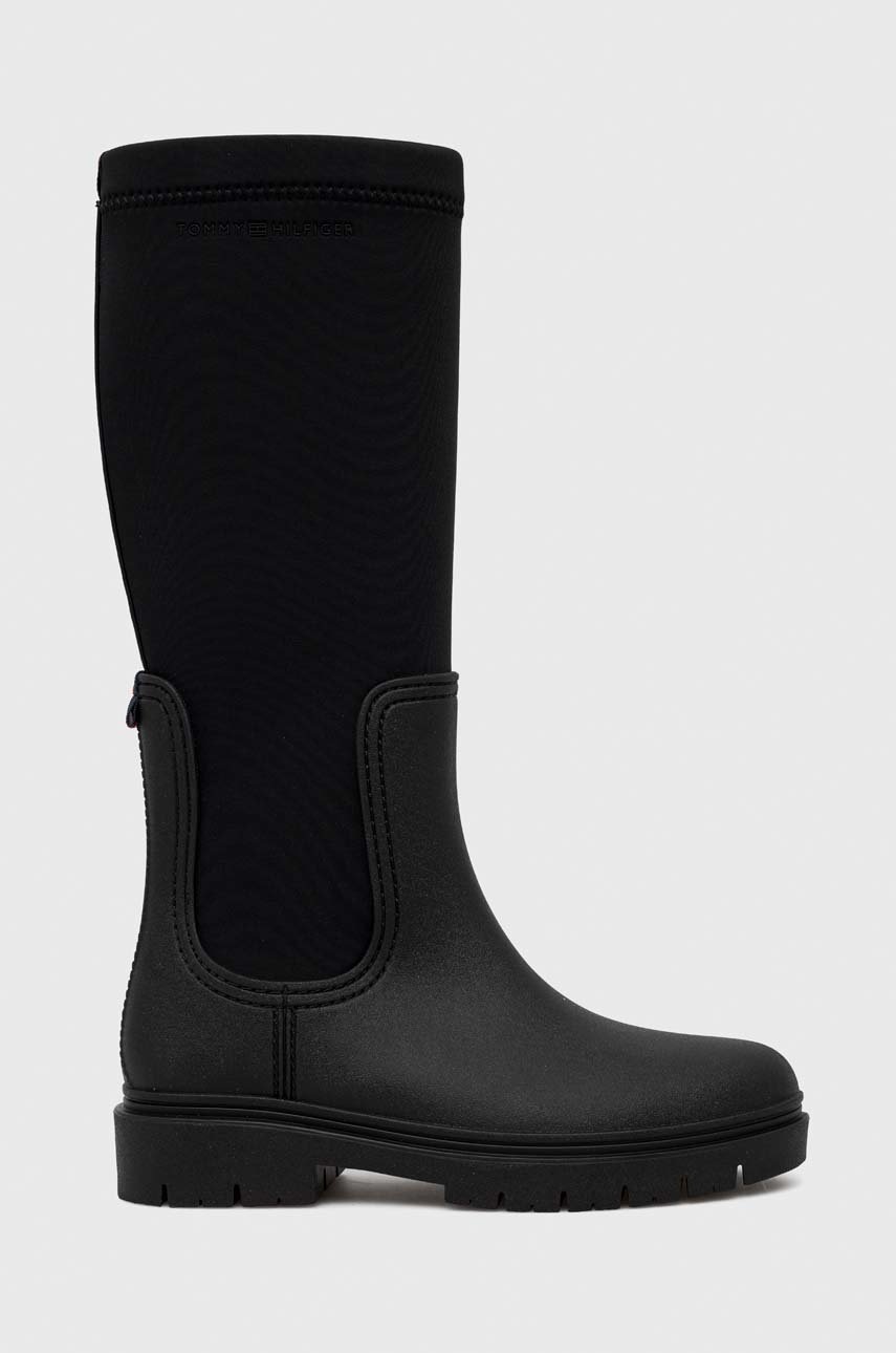 

Чоботи Tommy Hilfiger Rain Boot Long Shaft жіночі колір чорний на плоскому ходу
