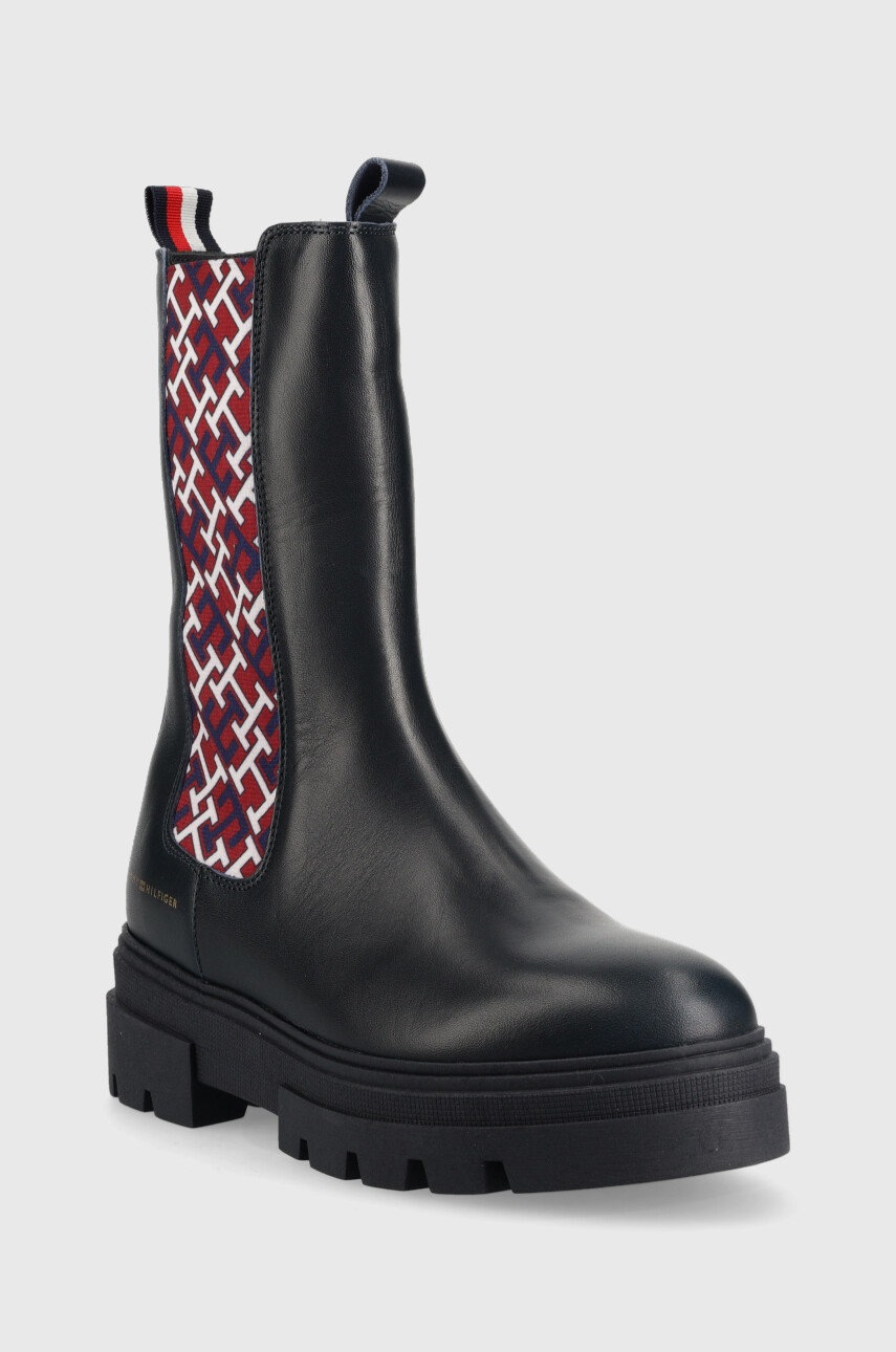

Шкіряні черевики Tommy Hilfiger Monogram Chelsea Boot жіночі колір синій на плоскому ходу