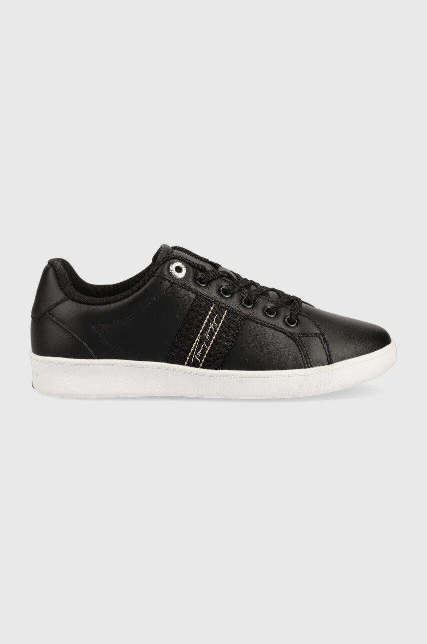 Kožené sneakers boty Tommy Hilfiger Signature Webbing Court Sneaker , černá barva