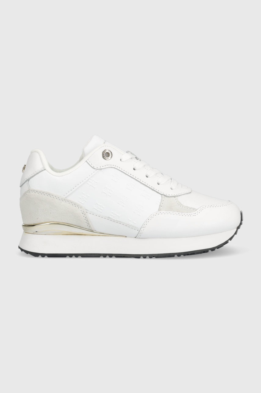 

Кожени маратонки Tommy Hilfiger Metallic Monogram Emboss Sneaker в бяло, Бял