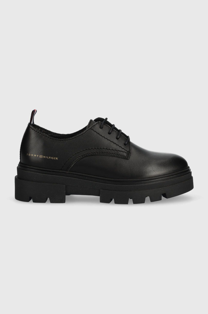 

Кожаные туфли Tommy Hilfiger Leather Lace Up Shoe женские цвет чёрный на платформе