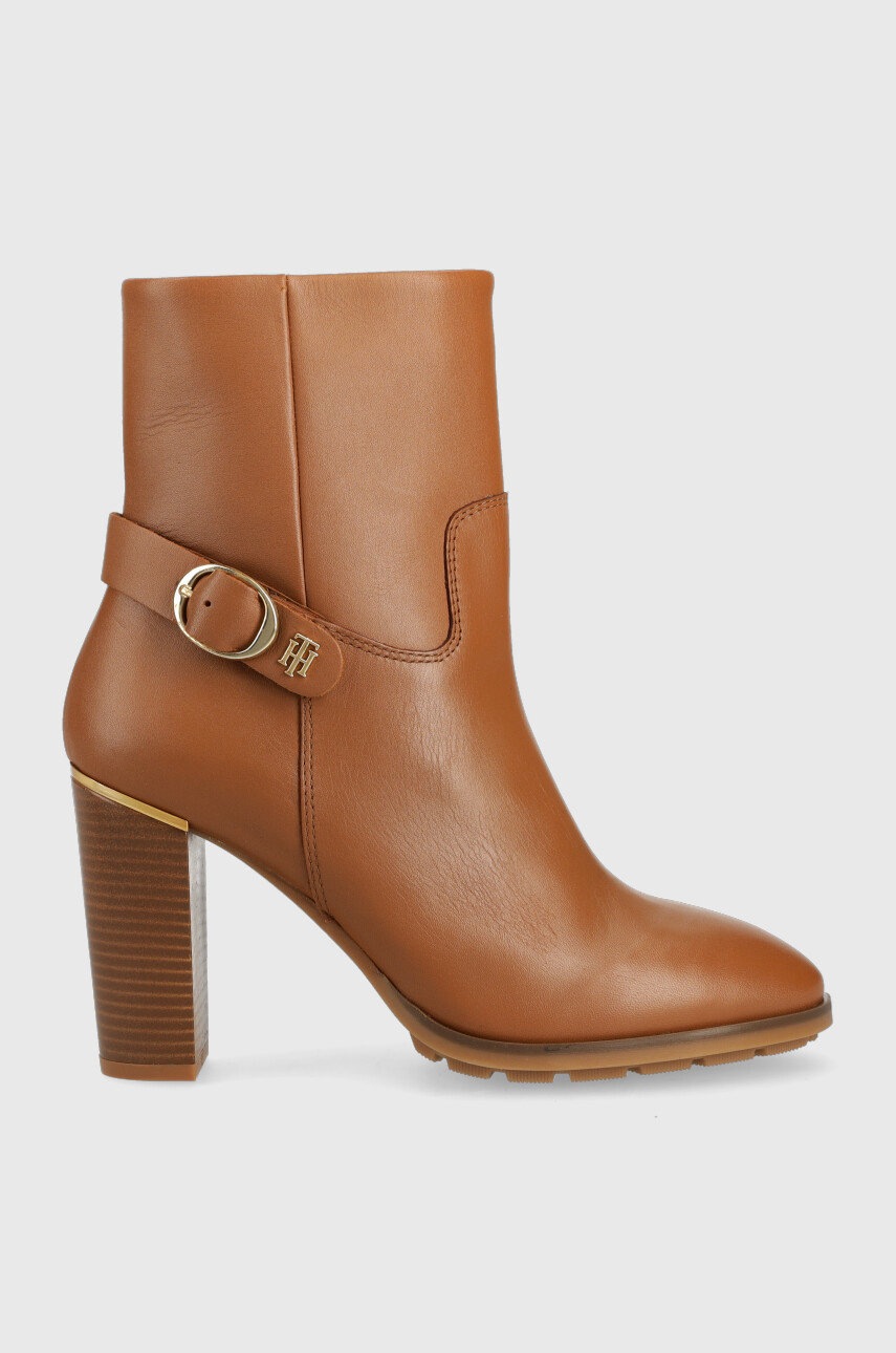 

Шкіряні черевики Tommy Hilfiger Belt High Heel Boot жіночі колір коричневий каблук блок
