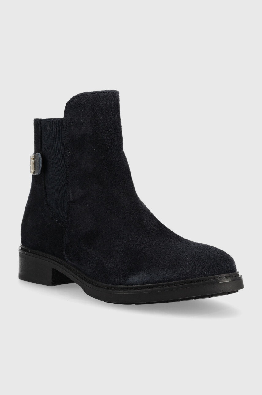 

Замшевые ботинки Tommy Hilfiger Th Suede Flat Boot женские цвет синий на плоском ходу