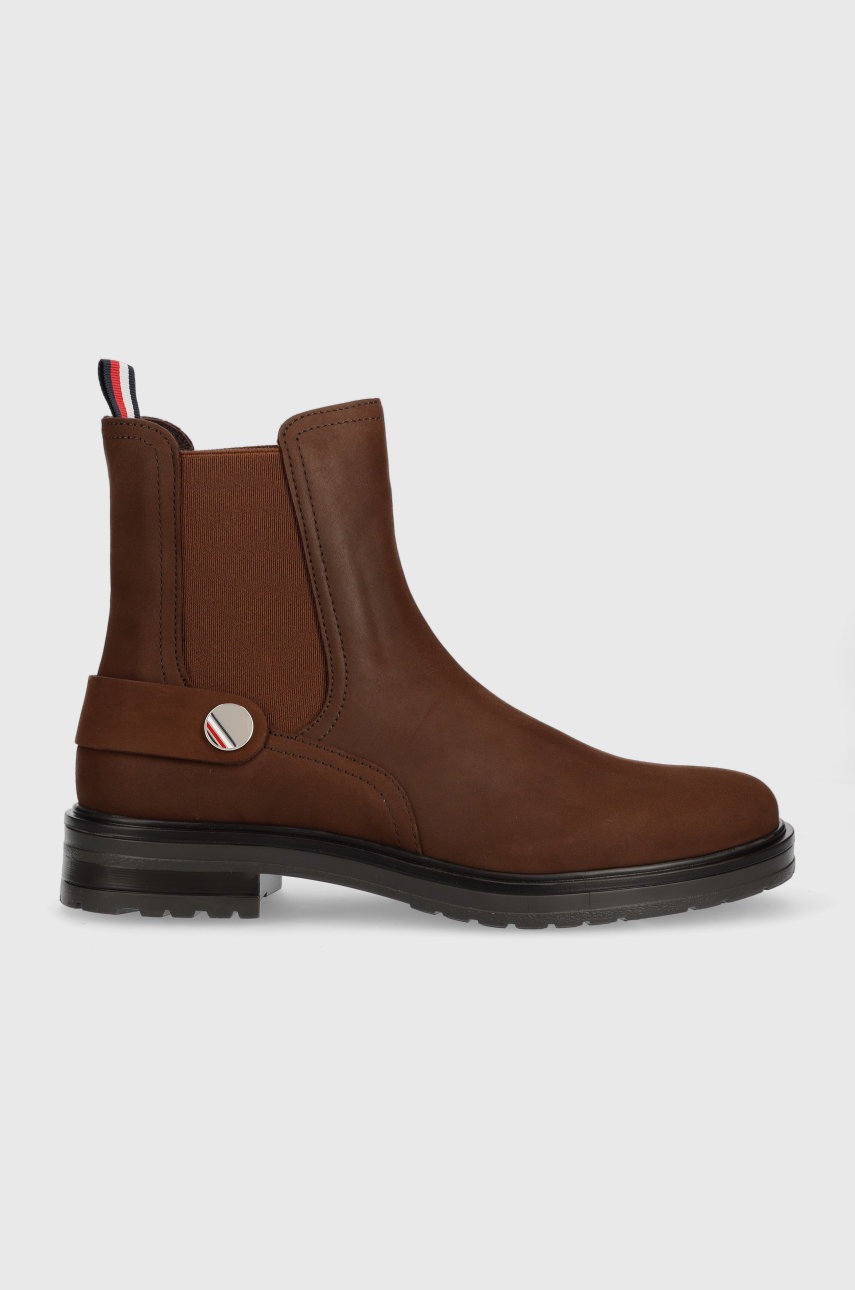 

Замшевые ботинки Tommy Hilfiger Th Coin Flat Boot женские цвет коричневый на плоском ходу