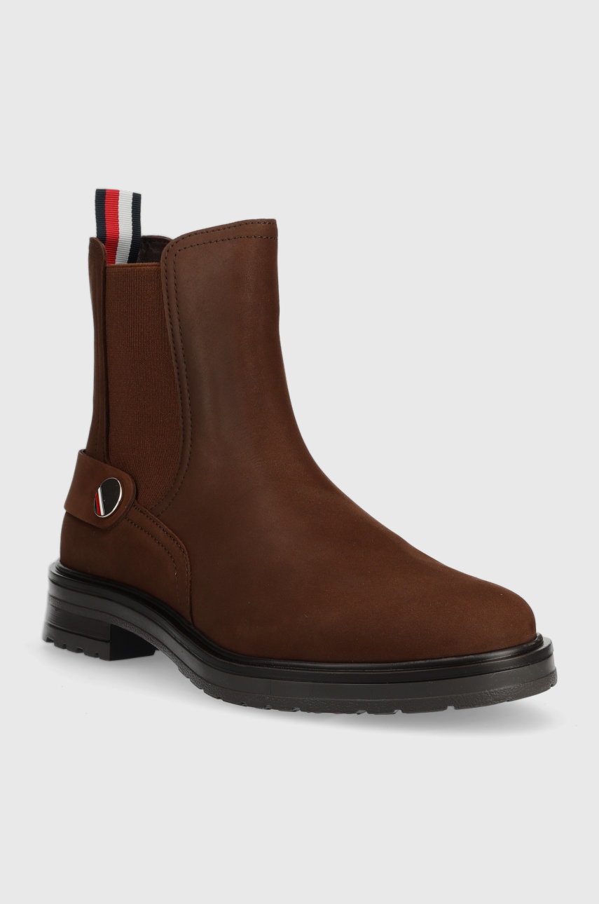 

Замшевые ботинки Tommy Hilfiger Th Coin Flat Boot женские цвет коричневый на плоском ходу
