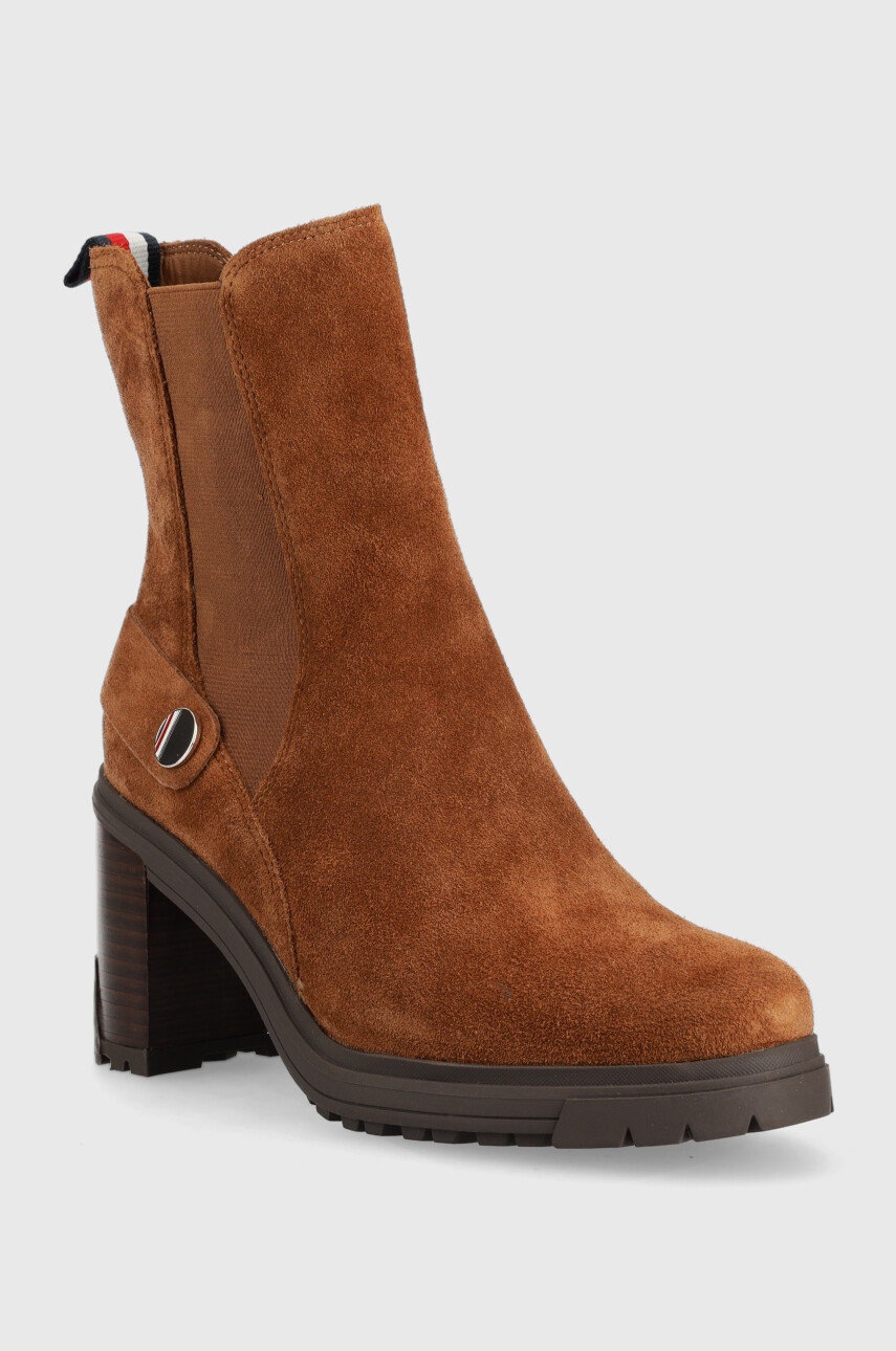 

Полусапожки Tommy Hilfiger Outdoor High Heel Boot женские цвет коричневый каблук кирпичик