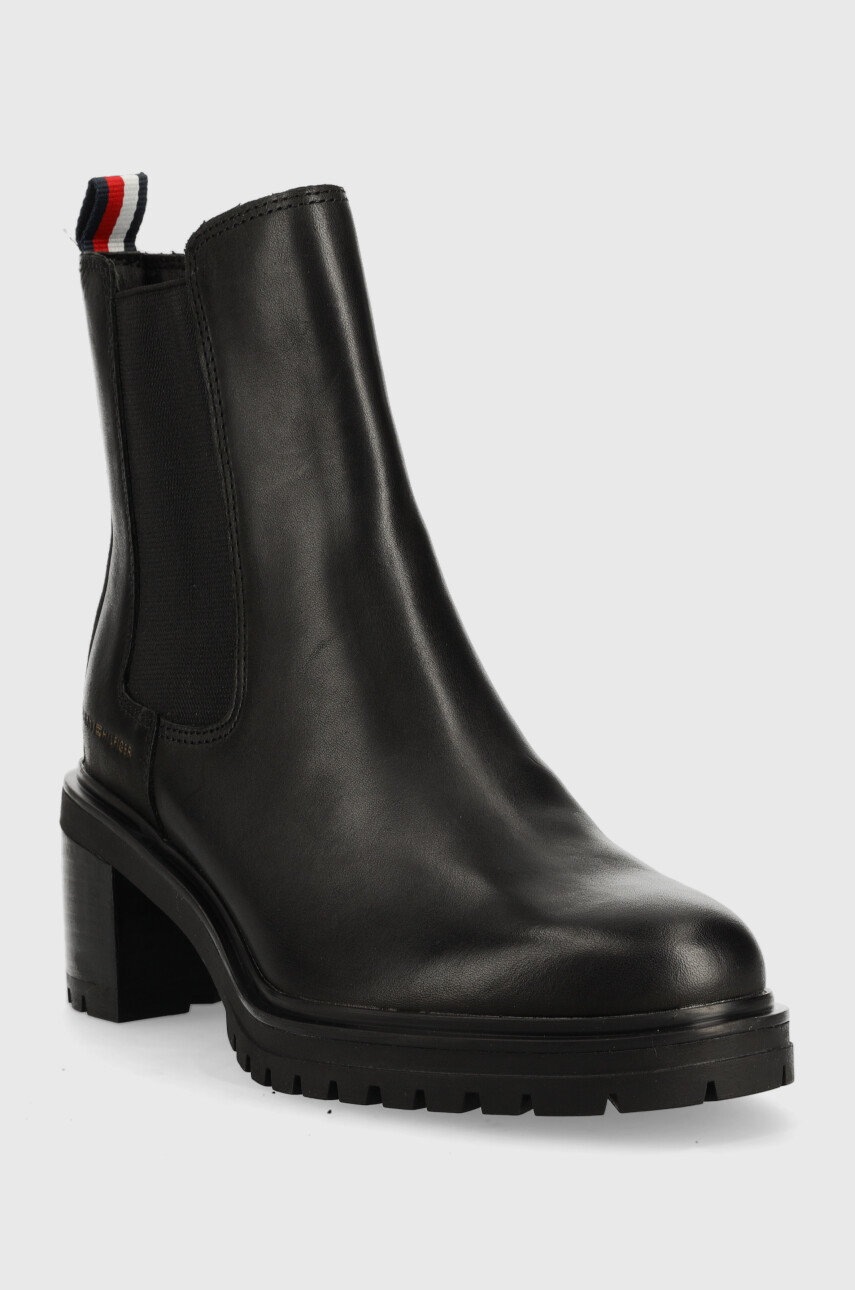 

Шкіряні черевики Tommy Hilfiger Outdoor Chelsea Mid Heel Boot жіночі колір чорний каблук блок
