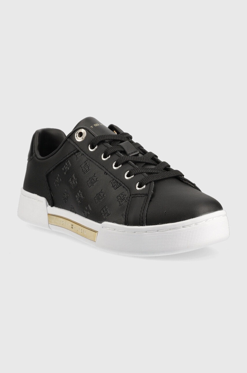 

Кожаные кроссовки Tommy Hilfiger Embossed Monogram Sneaker цвет чёрный